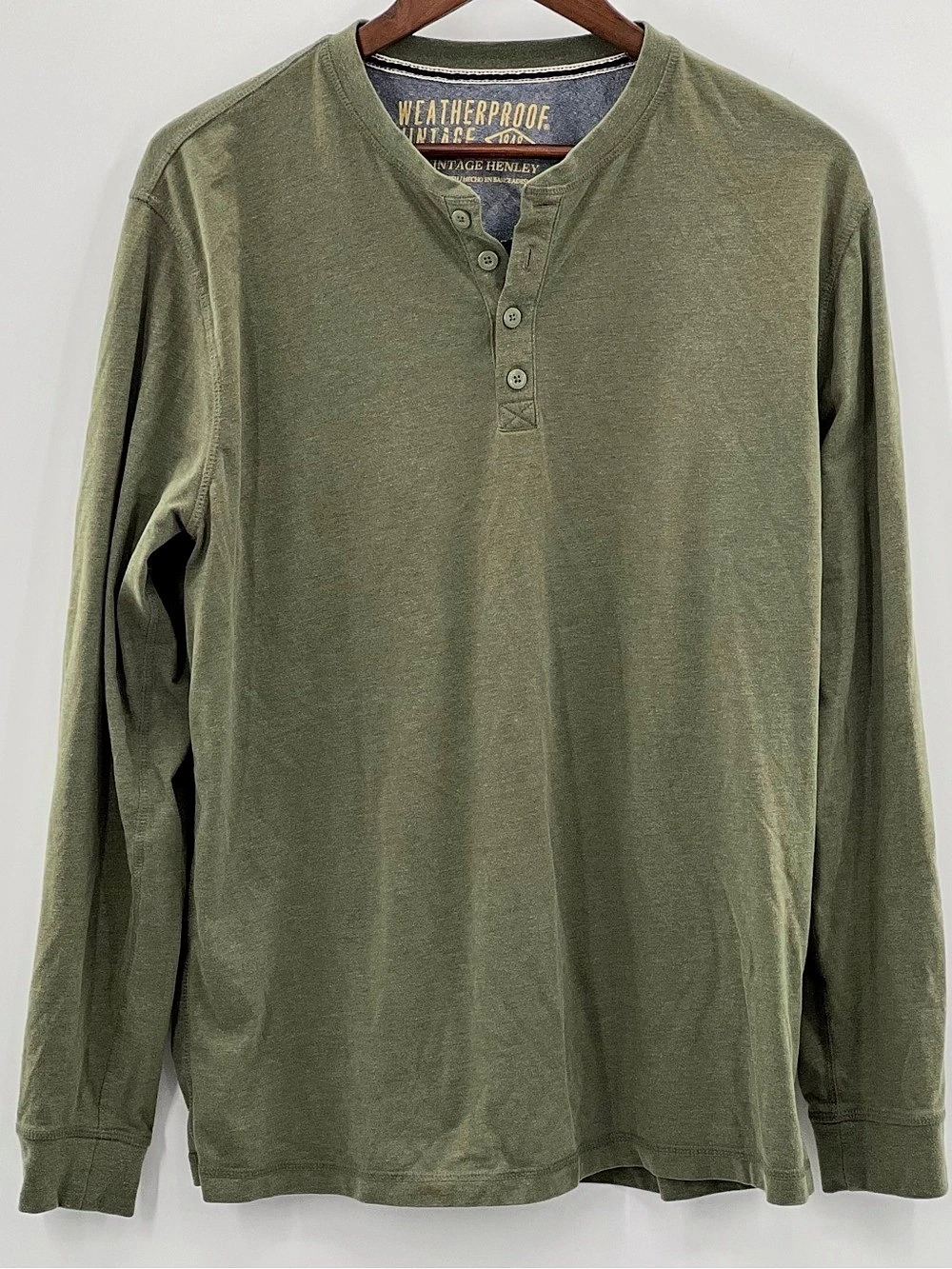 603 Weatherproof Vintage Long-Sleeve Brushed Jersey Henley Green Large